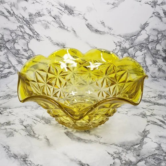 LE Smith Yellow UV Reactive Large Centerpiece Bowl Vintage - Picture 4 of 11